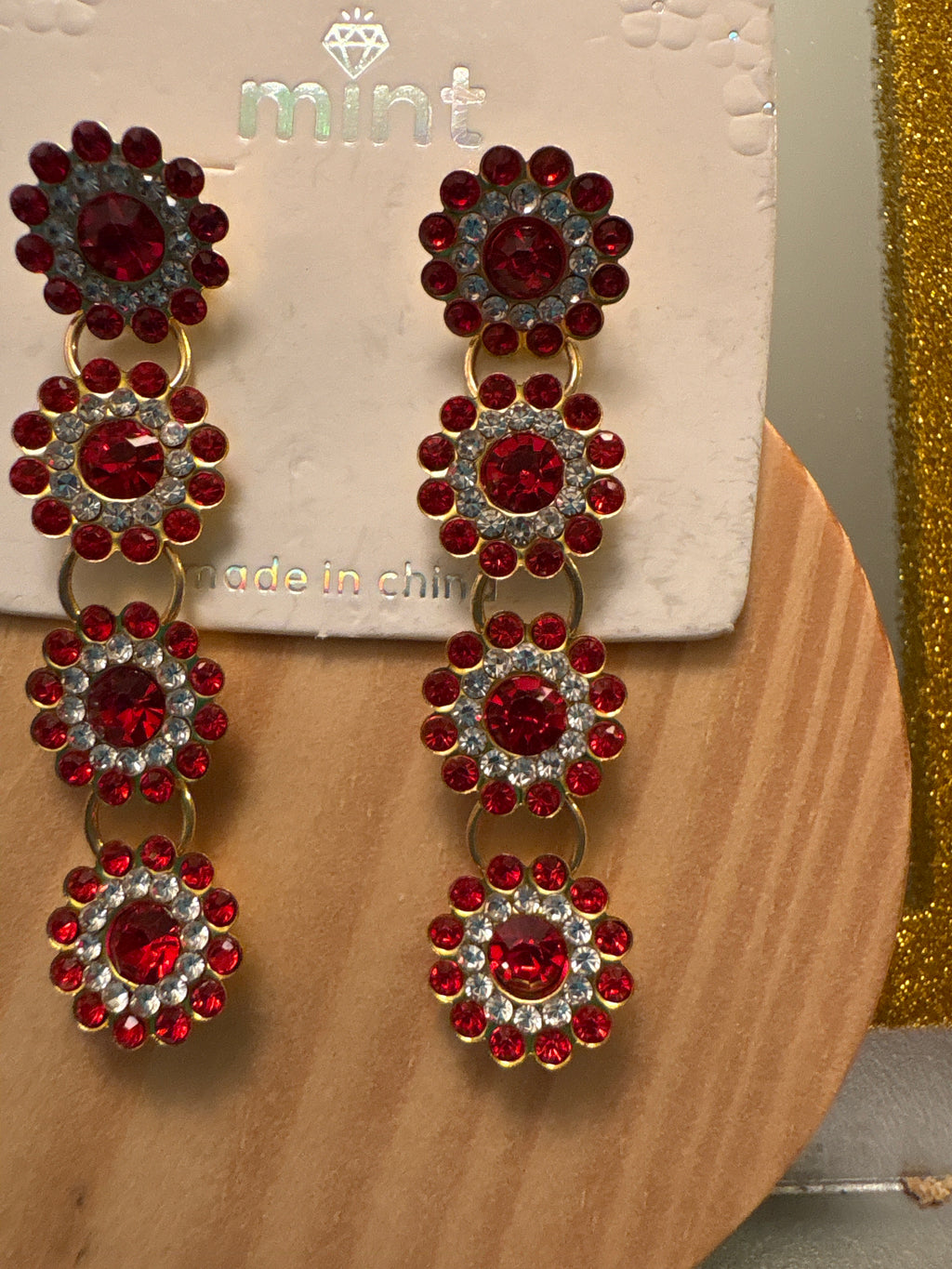 Dangle red and white earrings